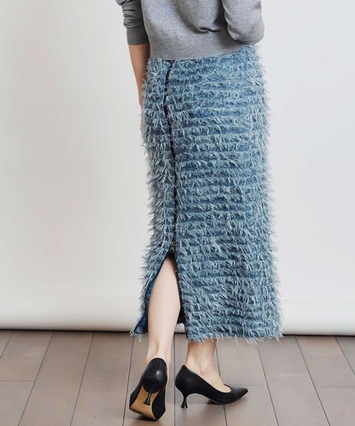PICCIN PERLA(ピッチンペルラ)の「モケモケニットバックジップスカート(スカート・レディース・ライトグレー/ブラック/ブルー・M)」の3枚目の写真