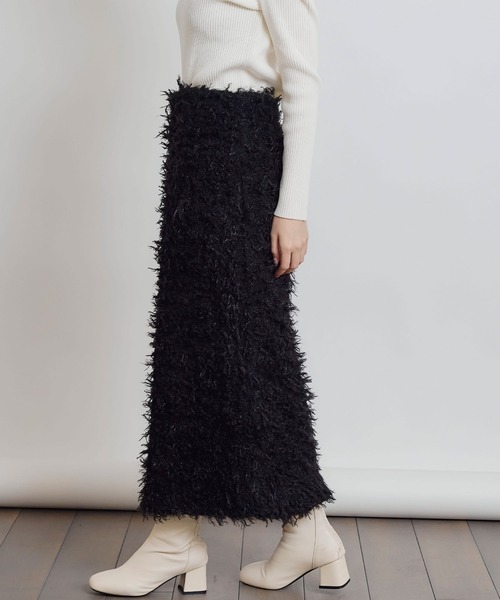 PICCIN PERLA(ピッチンペルラ)の「モケモケニットバックジップスカート(スカート・レディース・ライトグレー/ブラック/ブルー・M)」の5枚目の写真