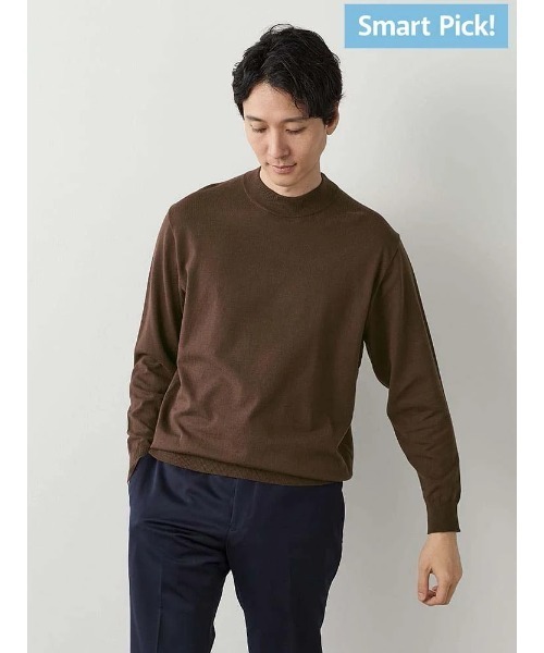 Perfect Suit FActory（パーフェクトスーツファクトリー）の「【Smart Pick！】レーヨンブレンド　モックネック　ベーシックニット　ブラック/ネイビー/ブラウン（ニット/セーター・メンズ・ブラック/ネイビー/ブラウン・M/S/LL/L）」の3枚目の写真
