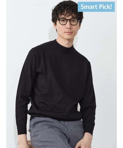 Perfect Suit FActory（パーフェクトスーツファクトリー）の「【Smart Pick！】レーヨンブレンド　モックネック　ベーシックニット　ブラック/ネイビー/ブラウン（ニット/セーター・メンズ・ブラック/ネイビー/ブラウン・M/S/LL/L）」の2枚目の写真