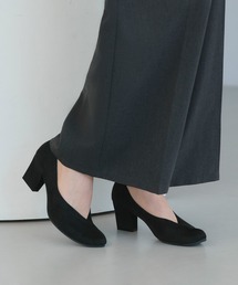 【選べる2素材】Vカット ヒール パンプス | 靴  / 7cmヒールパンプス / チャンキーヒールパンプス