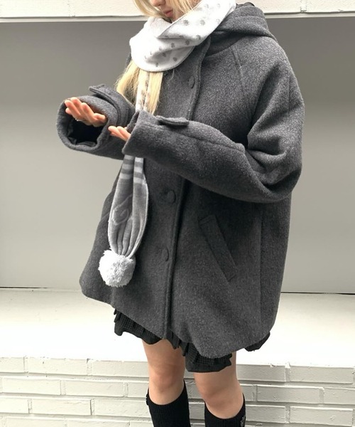 FAVORITO(ファヴォリート)の「フード付きメルトンジャケット(ピーコート・レディース・グレー/ブラック・F)」の18枚目の写真