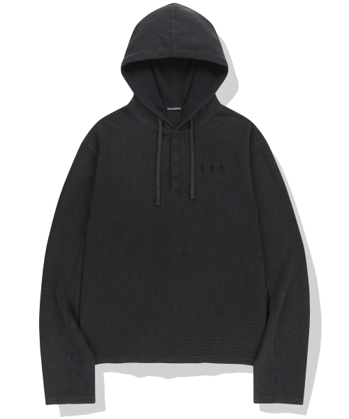 444 Logo Waffle Henley Neck Hood — худи, угольный (Charcoal)