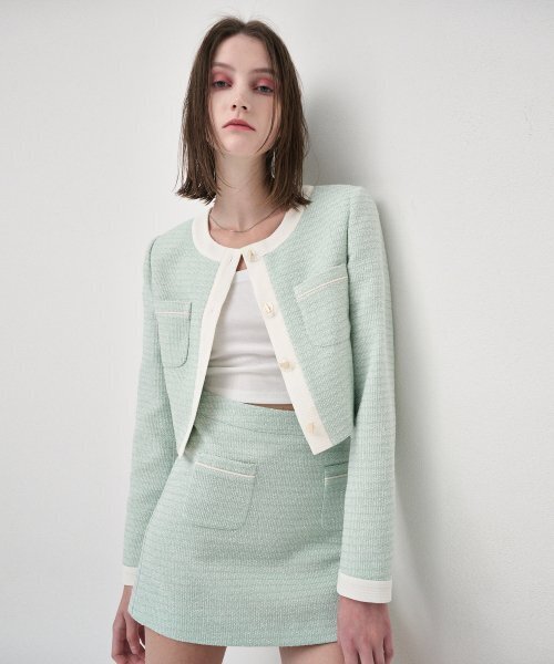 ETMON(エトモン)の「Piping Pocket Tweed Mini Skirt, Mint(スカート・レディース・その他・MEDIUM/SMALL)」の2枚目の写真