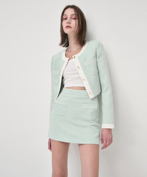 ETMON(エトモン)の「Piping Pocket Tweed Mini Skirt, Mint(スカート・レディース・その他・MEDIUM/SMALL)」の3枚目の写真