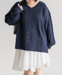 CLETTEオリジナルVネックケーブル編みニット