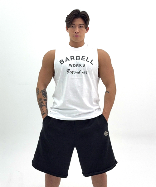 BARBELLWORKS(バーベルワークス)の「ビヨンダーチロゴ スリーブレス(Tシャツ/カットソー・メンズ・ホワイト/ブラック・LARGE/X-LARGE)」の4枚目の写真