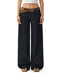 [リネンライク]Signature Low Rise Wide Jeans DCWPT004CPBlack