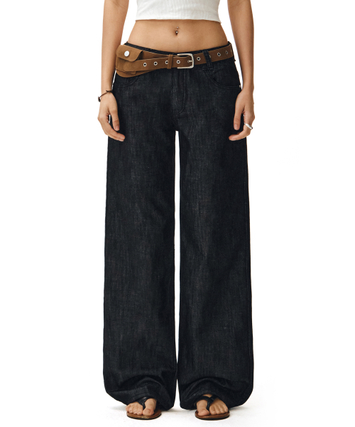 DECET WOMEN（デケット ウーマン）の「[リネンライク]Signature Low Rise Wide Jeans DCWPT004CPBlack（デニムパンツ・レディース・その他・SMALL/MEDIUM/LARGE/X-SMALL）」の13枚目の写真