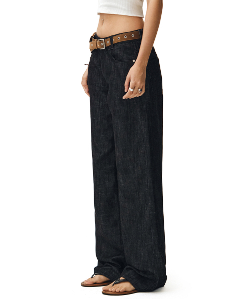 DECET WOMEN（デケット ウーマン）の「[リネンライク]Signature Low Rise Wide Jeans DCWPT004CPBlack（デニムパンツ・レディース・その他・SMALL/MEDIUM/LARGE/X-SMALL）」の14枚目の写真