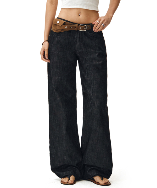 DECET WOMEN（デケット ウーマン）の「[リネンライク]Signature Low Rise Wide Jeans DCWPT004CPBlack（デニムパンツ・レディース・その他・SMALL/MEDIUM/LARGE/X-SMALL）」の16枚目の写真