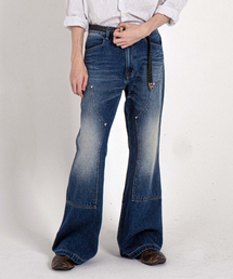 EULER（ユーラ）の「シグニチャーフレアダブルニデニムパンツ - ウォッシュドインディゴ（デニムパンツ）」