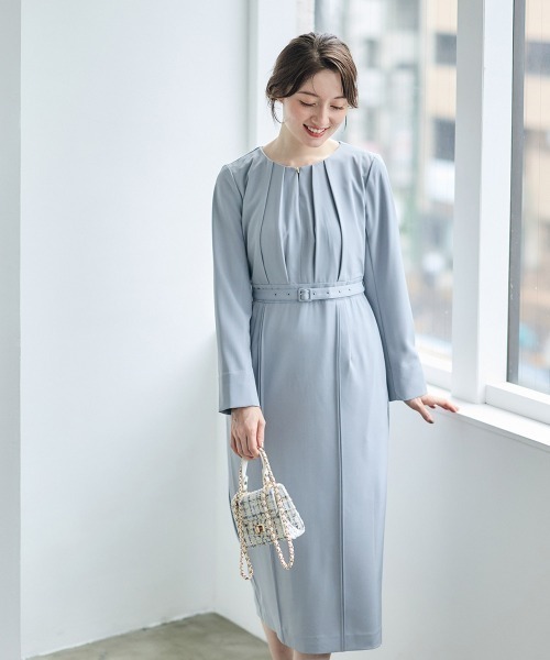 12Twelve Agenda（トゥエルブ　アジェンダ）の「キーネックタックタイトワンピース（ワンピース・レディース・サックスブルー/ピンク/ネイビー・M）」の2枚目の写真