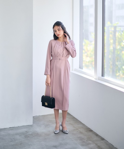 12Twelve Agenda（トゥエルブ　アジェンダ）の「キーネックタックタイトワンピース（ワンピース・レディース・サックスブルー/ピンク/ネイビー・M）」の4枚目の写真