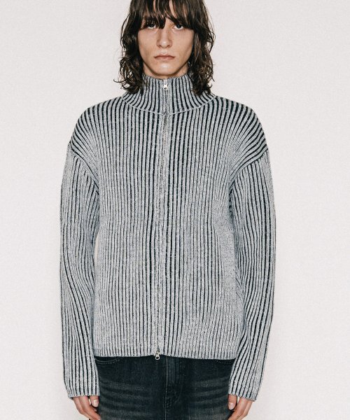 Тартанный джип-худ белый/чёрный — толстовка на молнии (Tartan knit)
