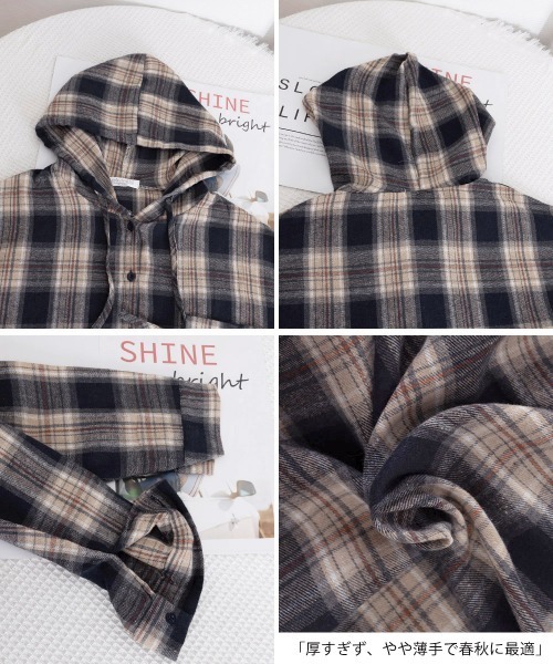 Miniministore(ミニミニストア)の「フード付き チェックシャツオーバーサイズ(シャツ/ブラウス・レディース・ワインレッド/ネイビー/ブラウン・FREE)」の12枚目の写真