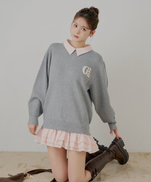 Chico（チコ）の「【マルチway】シャツレイヤードニットワンピース（ワンピース・レディース・ネイビー/アイボリー/グレー・FREE）」の3枚目の写真