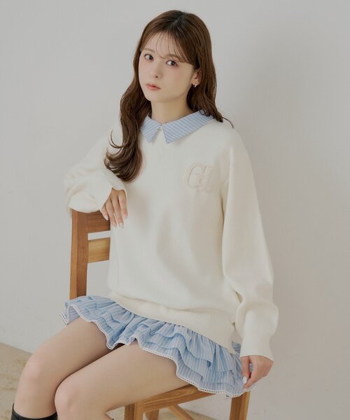 Chico（チコ）の「【マルチway】シャツレイヤードニットワンピース（ワンピース・レディース・ネイビー/アイボリー/グレー・FREE）」の2枚目の写真