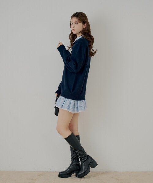 Chico（チコ）の「【マルチway】シャツレイヤードニットワンピース（ワンピース・レディース・ネイビー/アイボリー/グレー・FREE）」の4枚目の写真