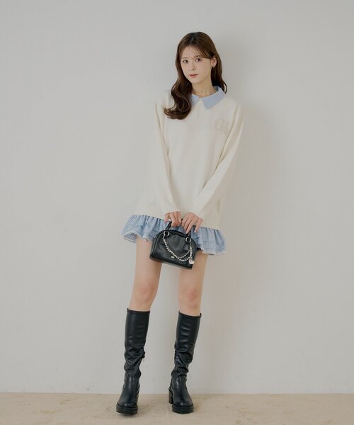 Chico（チコ）の「【マルチway】シャツレイヤードニットワンピース（ワンピース・レディース・ネイビー/アイボリー/グレー・FREE）」の5枚目の写真