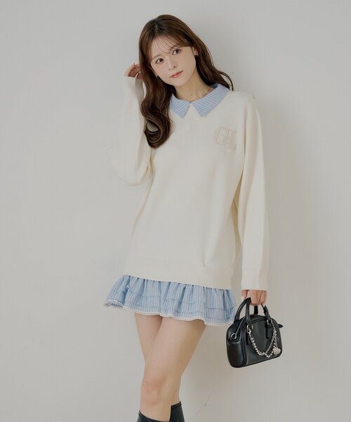 Chico（チコ）の「【マルチway】シャツレイヤードニットワンピース（ワンピース・レディース・ネイビー/アイボリー/グレー・FREE）」の6枚目の写真