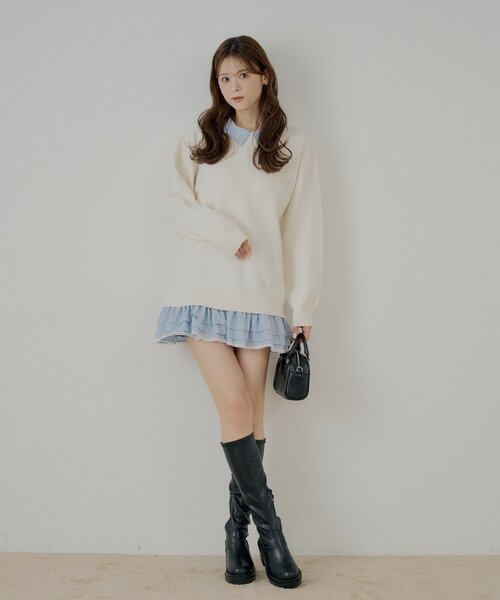 Chico（チコ）の「【マルチway】シャツレイヤードニットワンピース（ワンピース・レディース・ネイビー/アイボリー/グレー・FREE）」の7枚目の写真