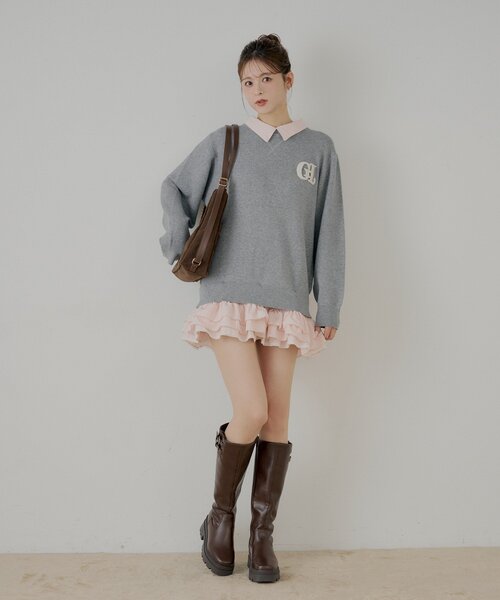 Chico（チコ）の「【マルチway】シャツレイヤードニットワンピース（ワンピース・レディース・ネイビー/アイボリー/グレー・FREE）」の14枚目の写真