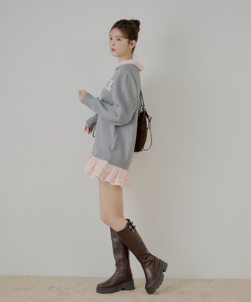 Chico（チコ）の「【マルチway】シャツレイヤードニットワンピース（ワンピース・レディース・ネイビー/アイボリー/グレー・FREE）」の15枚目の写真