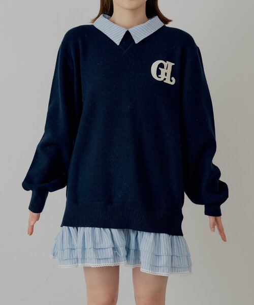 Chico（チコ）の「【マルチway】シャツレイヤードニットワンピース（ワンピース・レディース・ネイビー/アイボリー/グレー・FREE）」の18枚目の写真