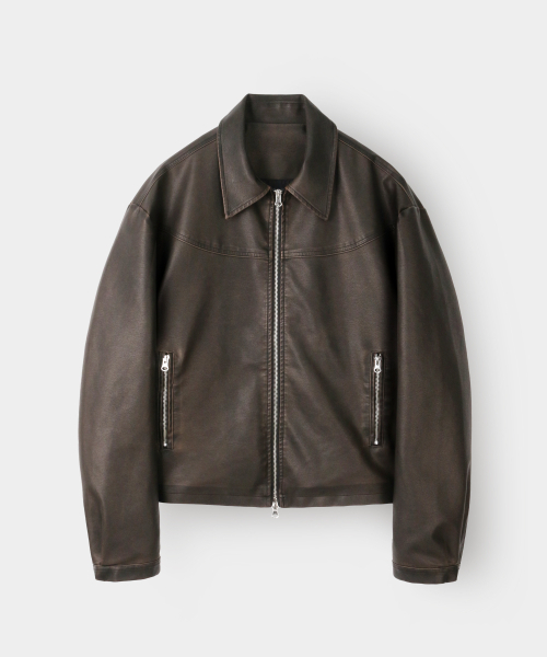 INDUST(インダスト)の「VTG ウォッシュドレザー ジャケット_ブラウン(ライダースジャケット・メンズ・ブラウン・2(M)/3(L))」の3枚目の写真