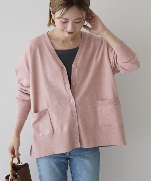 AMERICAN HOLIC（アメリカンホリック）の「【WEB限定】バイパチVネックルーズカーディガン（カーディガン/ボレロ・レディース・ブラック/杢グレー/ネイビー/ベージュ/ピンク/グリーン・M/L）」の6枚目の写真