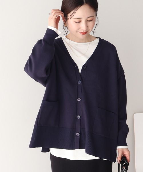 AMERICAN HOLIC（アメリカンホリック）の「【WEB限定】バイパチVネックルーズカーディガン（カーディガン/ボレロ・レディース・ブラック/杢グレー/ネイビー/ベージュ/ピンク/グリーン・M/L）」の5枚目の写真