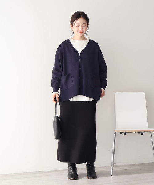 AMERICAN HOLIC（アメリカンホリック）の「【WEB限定】バイパチVネックルーズカーディガン（カーディガン/ボレロ・レディース・ブラック/杢グレー/ネイビー/ベージュ/ピンク/グリーン・M/L）」の7枚目の写真