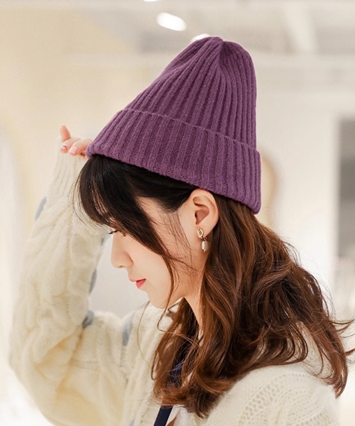 セール】リブニット帽秋冬 シンプルニットビーニー（ニットキャップ