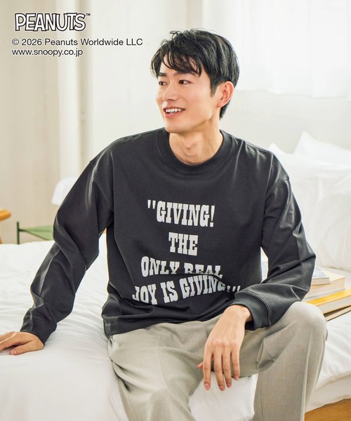 GLOBAL WORK（グローバルワーク）の「PEANUTS/ヘビロッTEE/プリント長袖/632935（Tシャツ/カットソー・メンズ・アイボリー/杢グレー/スミクロ・LARGE/SMALL/MEDIUM）」の7枚目の写真