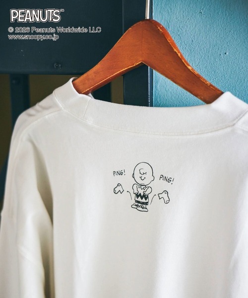 GLOBAL WORK（グローバルワーク）の「PEANUTS/ヘビロッTEE/プリント長袖/632935（Tシャツ/カットソー・メンズ・アイボリー/杢グレー/スミクロ・LARGE/SMALL/MEDIUM）」の6枚目の写真