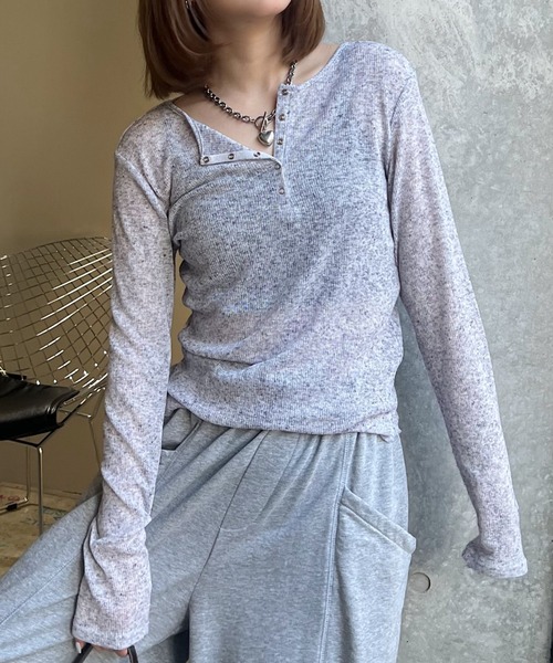 PAGEBOY（ページボーイ）の「フローズンネップヘンリーネックプルオーバー／シアートップス 【重ね着もオススメ】（Tシャツ/カットソー・レディース・ブラック/ブルー/グレー/オフホワイト・FREE）」の20枚目の写真