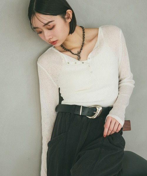 PAGEBOY（ページボーイ）の「フローズンネップヘンリーネックプルオーバー／シアートップス 【重ね着もオススメ】（Tシャツ/カットソー・レディース・ブラック/ブルー/グレー/オフホワイト・FREE）」の7枚目の写真