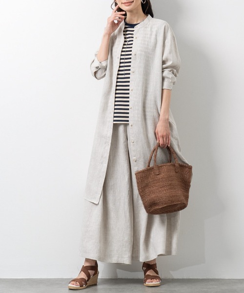 aunt lily(アントリリー)の「フレンチリネン 100% タックアクセント シャツワンピース(ワンピース・レディース・ブルー/キナリ・M/L/LL)」の3枚目の写真