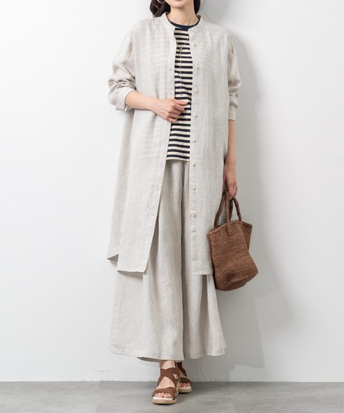 aunt lily(アントリリー)の「フレンチリネン 100% タックアクセント シャツワンピース(ワンピース・レディース・ブルー/キナリ・M/L/LL)」の4枚目の写真