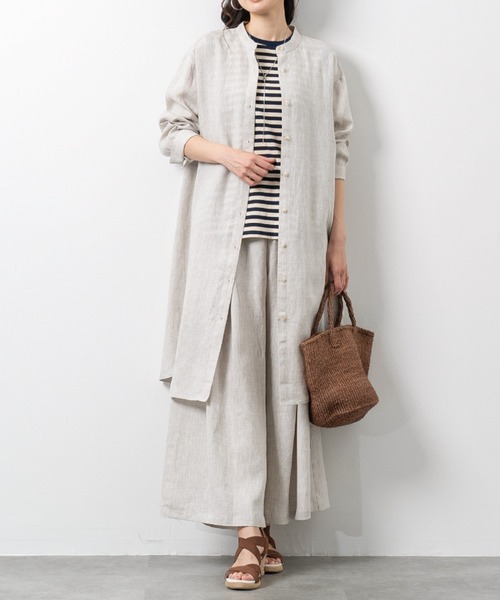 aunt lily(アントリリー)の「フレンチリネン 100% タックアクセント シャツワンピース(ワンピース・レディース・ブルー/キナリ・M/L/LL)」の5枚目の写真