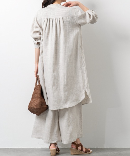 aunt lily(アントリリー)の「フレンチリネン 100% タックアクセント シャツワンピース(ワンピース・レディース・ブルー/キナリ・M/L/LL)」の8枚目の写真