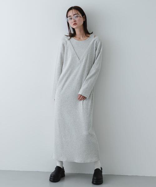 SENSE OF PLACE by URBAN RESEARCH（センスオブプレイスバイアーバンリサーチ）の「レイヤードネックリブワンピース（ワンピース・レディース・オートミール/ブラック/チャコールグレー・S/ONE）」の13枚目の写真