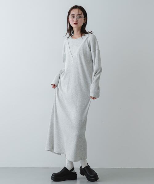 SENSE OF PLACE by URBAN RESEARCH（センスオブプレイスバイアーバンリサーチ）の「レイヤードネックリブワンピース（ワンピース・レディース・オートミール/ブラック/チャコールグレー・S/ONE）」の14枚目の写真
