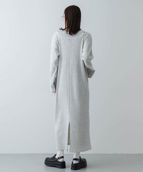 SENSE OF PLACE by URBAN RESEARCH（センスオブプレイスバイアーバンリサーチ）の「レイヤードネックリブワンピース（ワンピース・レディース・オートミール/ブラック/チャコールグレー・S/ONE）」の16枚目の写真