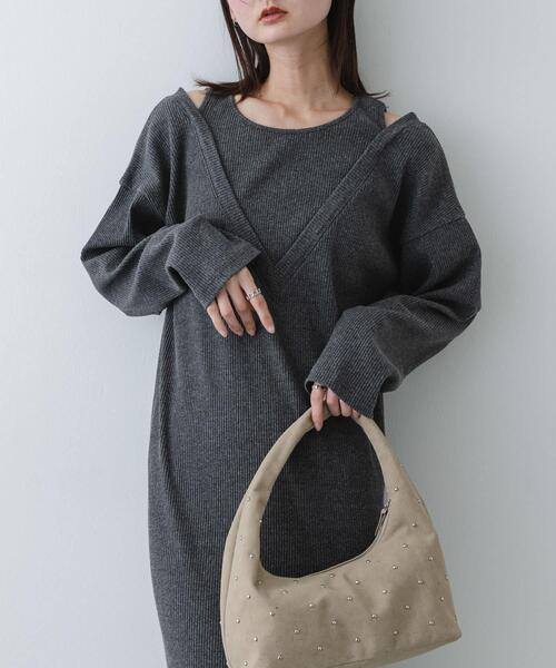 SENSE OF PLACE by URBAN RESEARCH（センスオブプレイスバイアーバンリサーチ）の「レイヤードネックリブワンピース（ワンピース・レディース・オートミール/ブラック/チャコールグレー・S/ONE）」の10枚目の写真