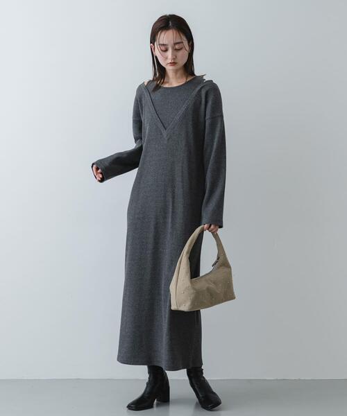 SENSE OF PLACE by URBAN RESEARCH（センスオブプレイスバイアーバンリサーチ）の「レイヤードネックリブワンピース（ワンピース・レディース・オートミール/ブラック/チャコールグレー・S/ONE）」の11枚目の写真