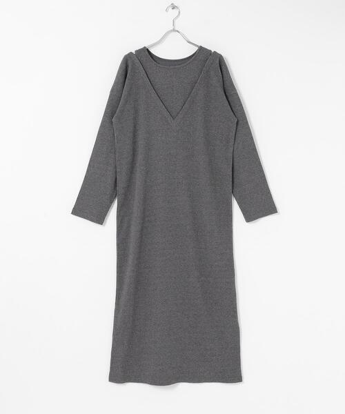 SENSE OF PLACE by URBAN RESEARCH（センスオブプレイスバイアーバンリサーチ）の「レイヤードネックリブワンピース（ワンピース・レディース・オートミール/ブラック/チャコールグレー・S/ONE）」の21枚目の写真