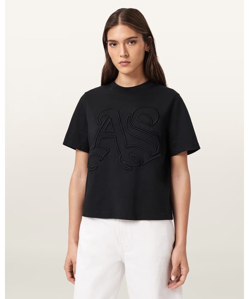 ALLSAINTS(オールセインツ)の「LISA EMBOSSED CREW NECK T-SHIRT | LISA エンボス加工 クルー ネック Tシャツ(Tシャツ/カットソー・レディース・ブラック・M)」の1枚目の写真