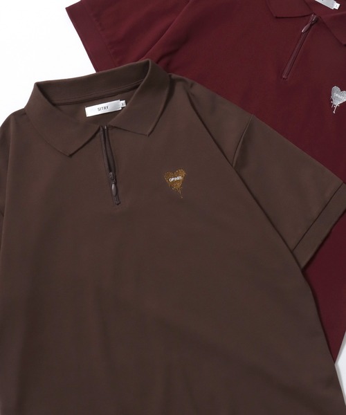SITRY（シトリー）の「SITRY Heart Embroidery Half Zip Polo Shirt/別注 オーバーサイズ ハートロゴ ワンポイントラメ刺繍 ハーフジップ 半袖ポロシャツ レディース メンズ（ポロシャツ・レディース・チャコール/ネイビー/グリーン系その他/ブルー系その他/ホワイト/ブラウン/グリーン/ホワイト系その他/レッド系その他/ブラック/ワイン/グレー系その他/ブラウン系その他/ブラック系その他・M/L/XL）」の8枚目の写真